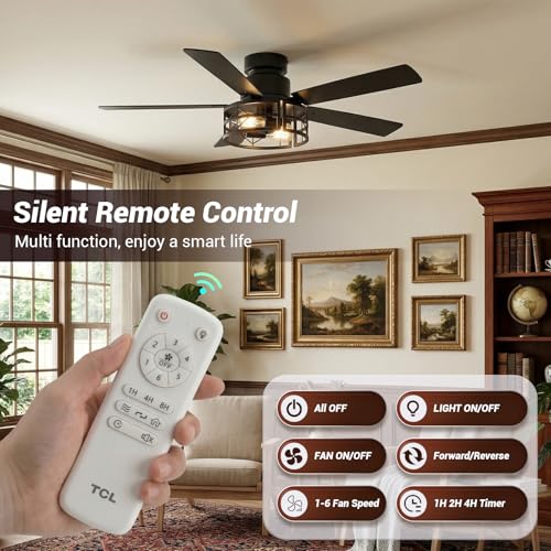TCL 52" Black Caged Flush Mount Ceiling Fan with Light & Remote - image 2