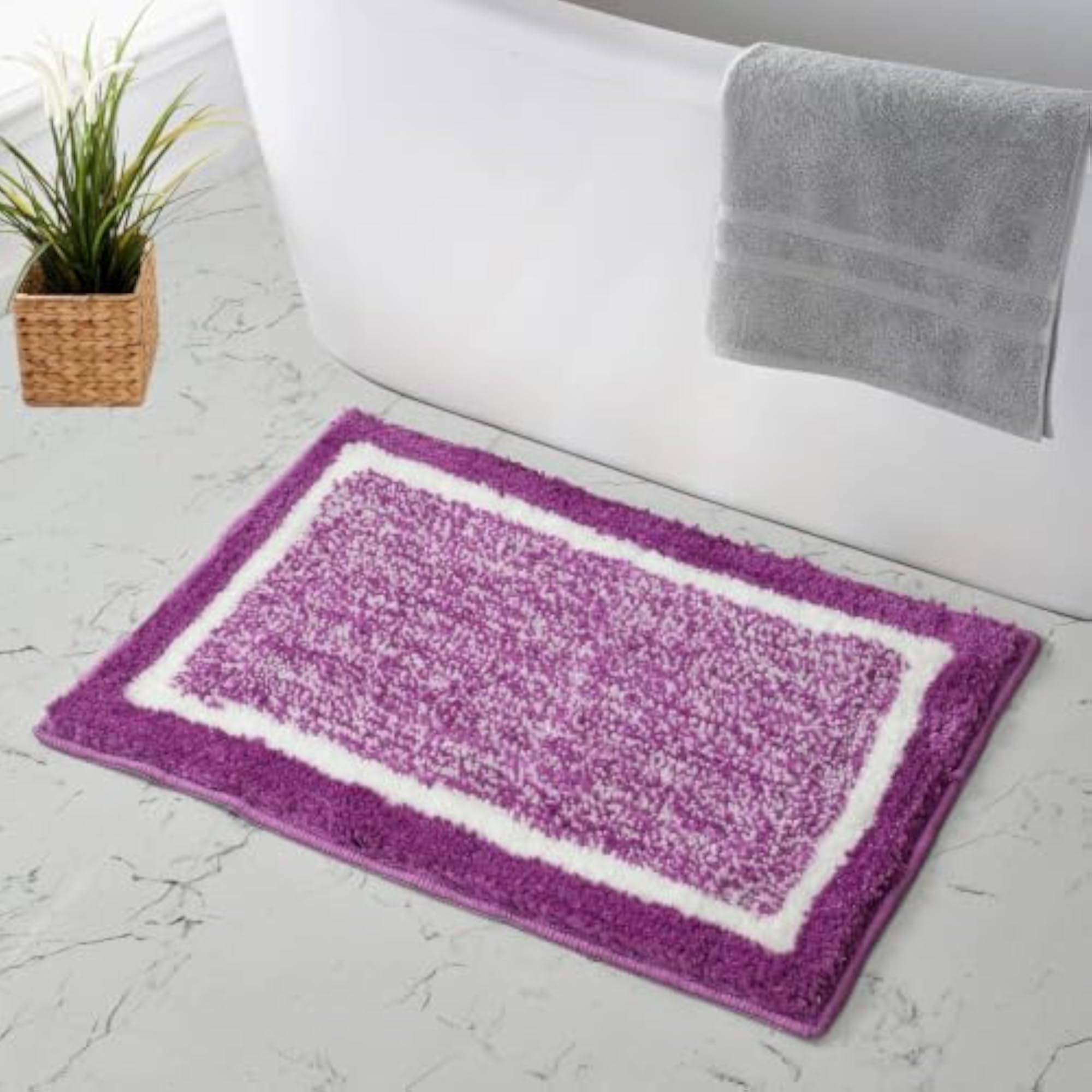 Bordered Pattern Purple Bath Mat - Pack of 2