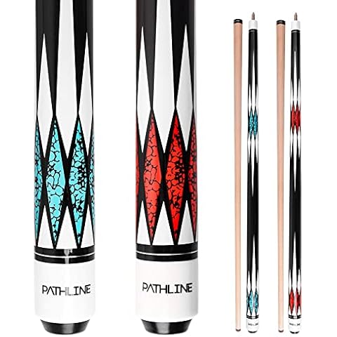 Pathline PLN Set of 2 Pool Cues - 58 inch Canadian Maple Billiard Pool Sticks with 13mm Leather Tip (PLN12-20oz21oz) Cover