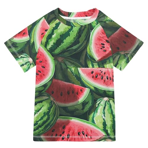 Boys Short Sleeve T-Shirts Watermelon Red Green Fruit Rashguard Kids Swim Shirts Sun UPF 50+