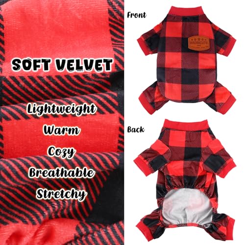 Pijama Navideño para Perro de Terciopelo Rojo a Cuadros miniatura 4