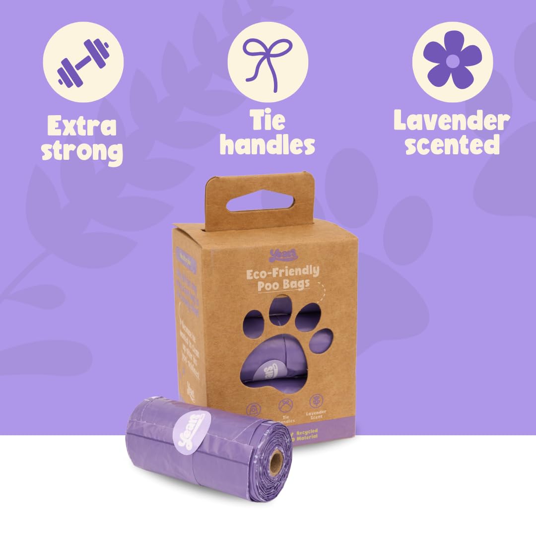 YEARS Dog Poo Bags 60 Count Extra Strong Eco-Friendly Thick Leak Proof Dog Poop Bags Rolls with Tie Handles Made from 80% Recycled Plastic Lavender Scented Dog Poop Bag (60) - Image 2