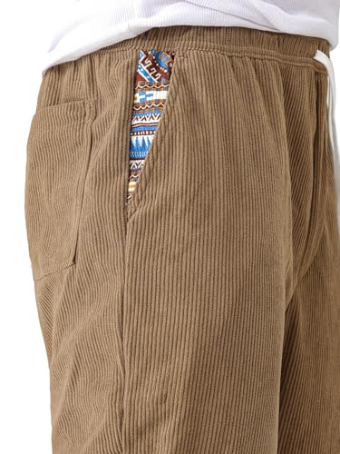 Mens Casual Corduroy Pants Lightweight Elastic Waist Drawstring Pants Straight Baggy Pants with Pockets4