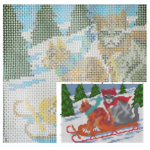 Image of Howie's Latch Hook Kits for Adults, DIYCats-Ski Latch Hook Kit Rug Crochet Yarn, Color Preprinted Pattern Embroidery Decoration(Cats-Ski, 19.69 x 14.96 inch)