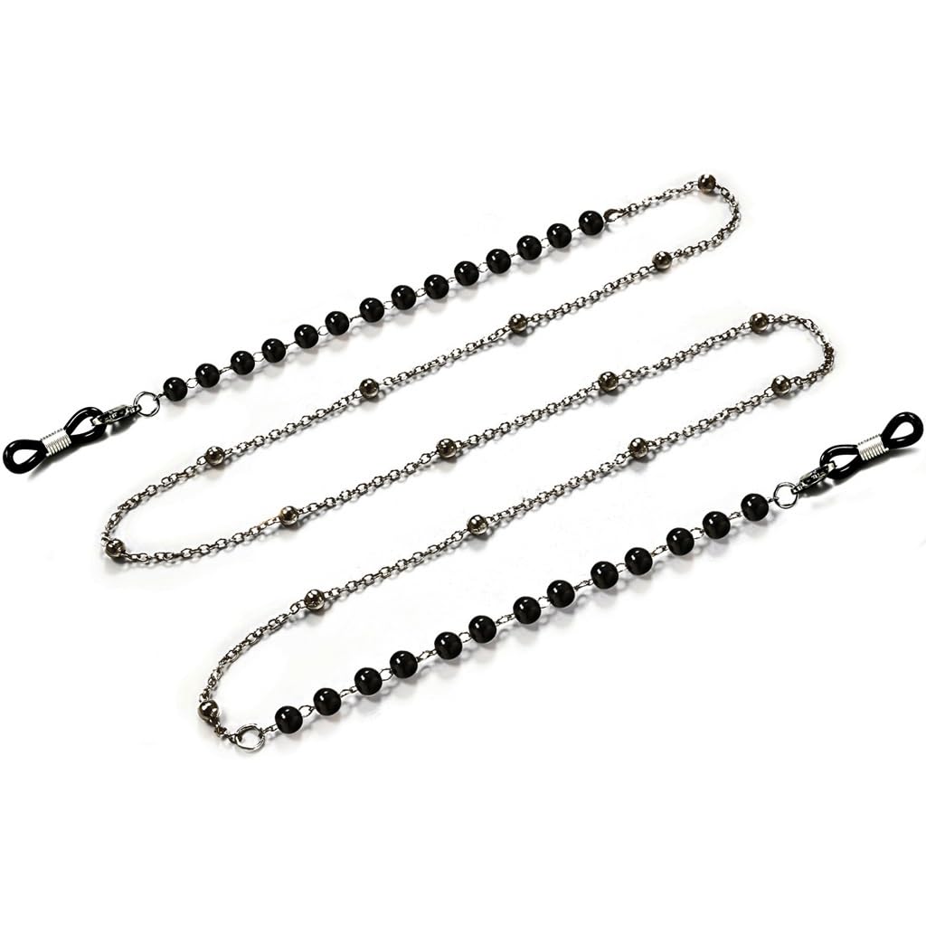 Perla Hecha a Mano, Cadena de Cuentas Redondas, Clip de Cadena for Gafas, Clip de Perla, Accesorios for Gafas(Blue,White)
