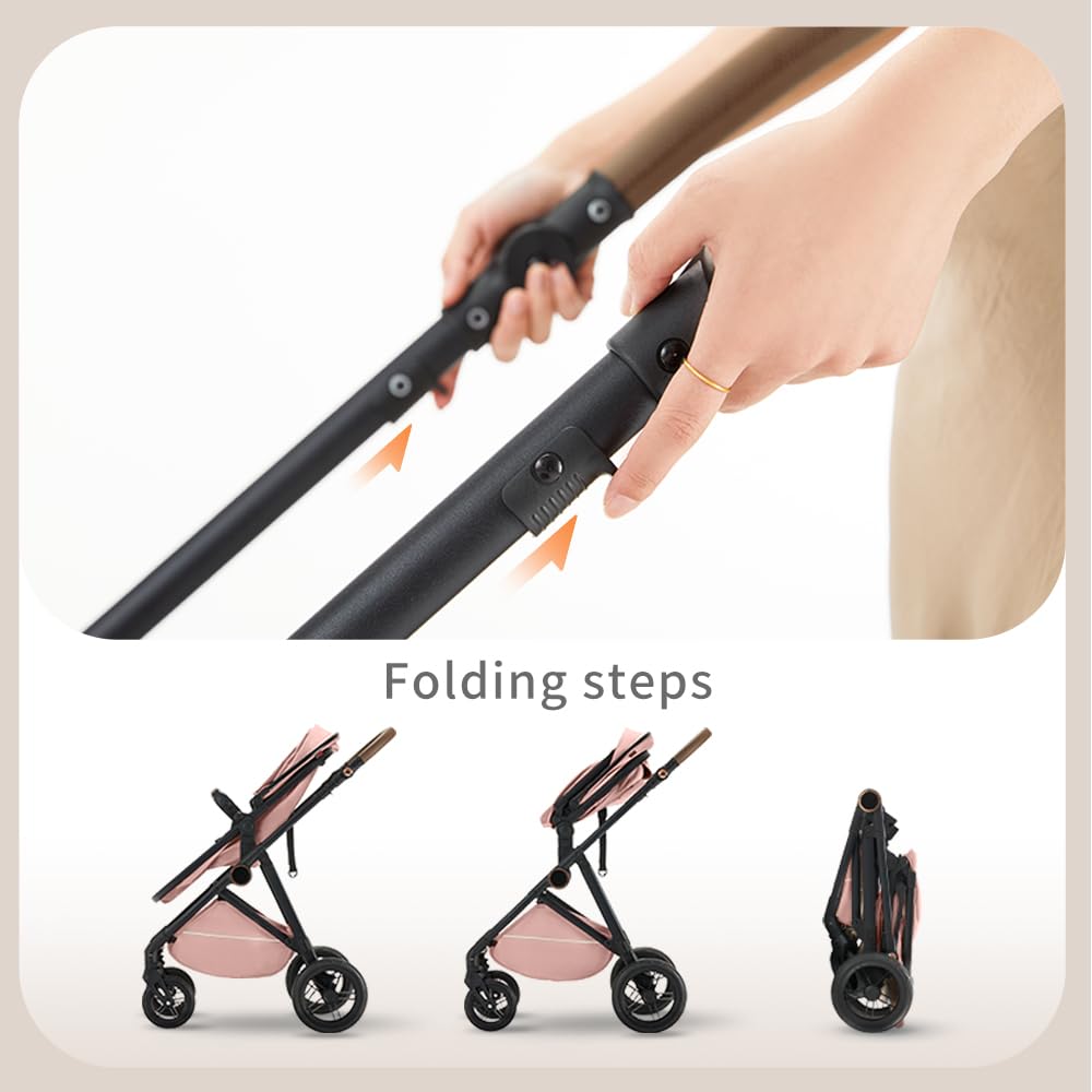 Sit-and-Recline Kinderwagen, faltbarer Kinderwagen mit Baldachin und Aufbewahrungstasche (schwarz)