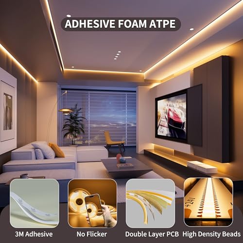 PAUTIX COB LED Strip Light 2700K,16.4ft Dimmable 2520LEDs DC24V Warm White LED Strip Lights,High Lumen Tape Lights Kit with RF Remote Timer Function and 48W Power Supply for Home, Kitchen DIY Lighting by PAUTIX - Used condition - Image 4
