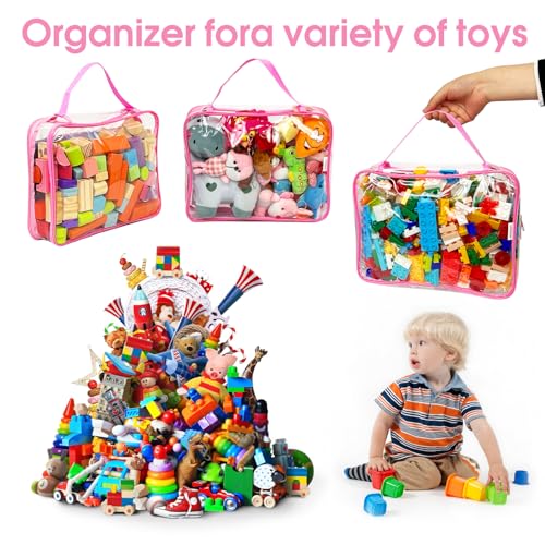 Toy Zippered Blocks Set Storage Bags for boy girls - 4PC Large PVC Storage Organizer Bags with Mesh Side Pockets for Puzzle, Clay, Book, Small Models and Mini Plush Toys. XL: 10.4\" x3 \"x13.3