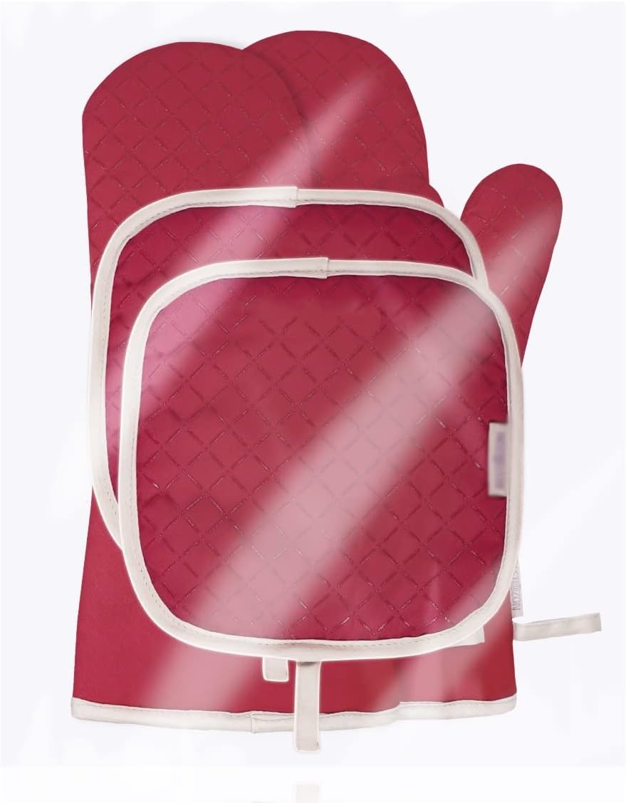 Set of Oven Mitt and Heat Resistant Pot Holder Pad Protective Oven Gloves The Goods for Kitchen Gadgets Party (D 33 x 17cm)