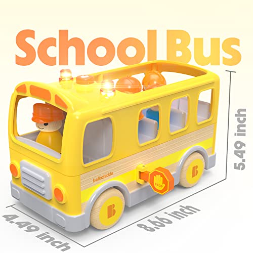Bellochiddo School Bus Toy - Kids Toys With Light & Sound Effects, Toddler Car Toys With Sliding Mode, Wooden Toys With Stop Signs For 1 2 3 Year Old Kids, Learning Toys, Birthday Gifts For Boys&Girls #TOP4