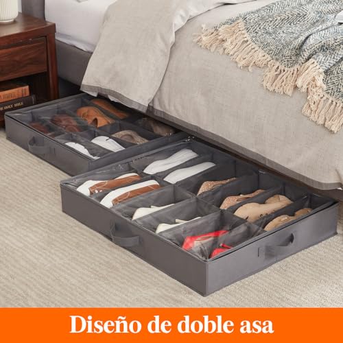 Miniatura 4 de Lifewit 2 Piezas Bolsas De Almacenamiento Para Zapatos Con Ventana Transparente, Cajas Almacenaje Zapatos Plegables Debajo De La Cama Con Asas, Organizador Zapatos, 12 Compartimentos, Gris, 2x12 Pares
