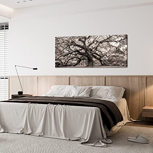 Image of OuElegent Sepia Angel Oak Tree Canvas Wall Art Charleston South Carolina Landscape Picture Artwork Framed Art For Home Living Room Bedroom Decor 20 inchx48 inch (Brown)