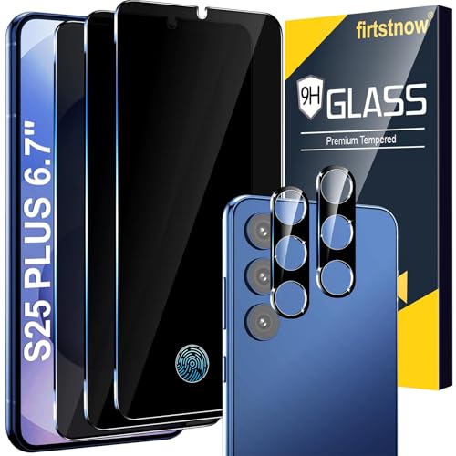 Image of firtstnow 3 Pack Privacy Screen Protector for Samsung Galaxy S25 Plus Tempered Glass + 2 Pack Camera Lens Protector, True 25Anti Spy, 9H+ Hardness, Fingerprint Unlock, Bubble-Free 6.7Inch
