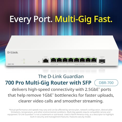 Image of D-Link Guardian 700 Pro Multi-Gig Business Router with SFP (DBR-700), Premium Router with Multi-WAN Failover, SPI Firewall, 8X 2.5GbE LAN with SFP, VPN