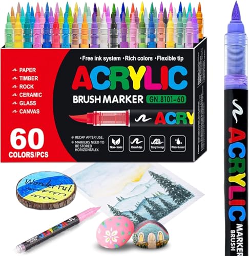 Image of Wafeeq Acrylic Paint Markers Set - Dual Tip Waterproof Paint Pens for Rock, Wood, Glass, Fabric & DIY Art Crafts (60)