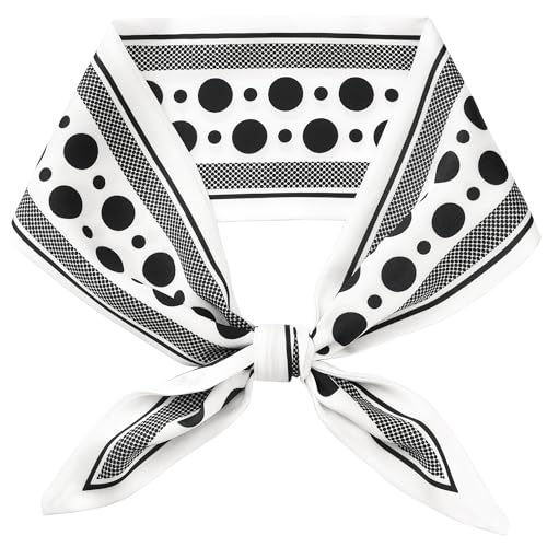 Women 50s Polka Dots Neck Scarves, Skinny Long Satin Silky Ribbon Headband Hair Band Neckerchief Neck Scarf