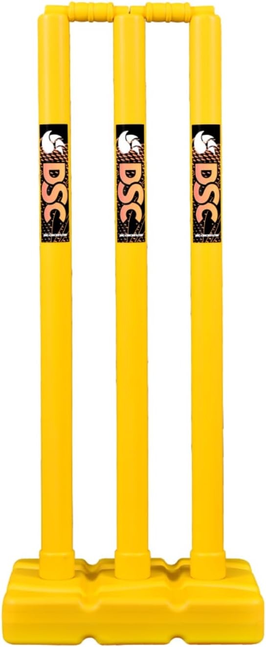 DSC Plastic Cricket Stump Set with 3 Stumps, 2 Bails and 1 Base, Size-Mens, Color - Yellow