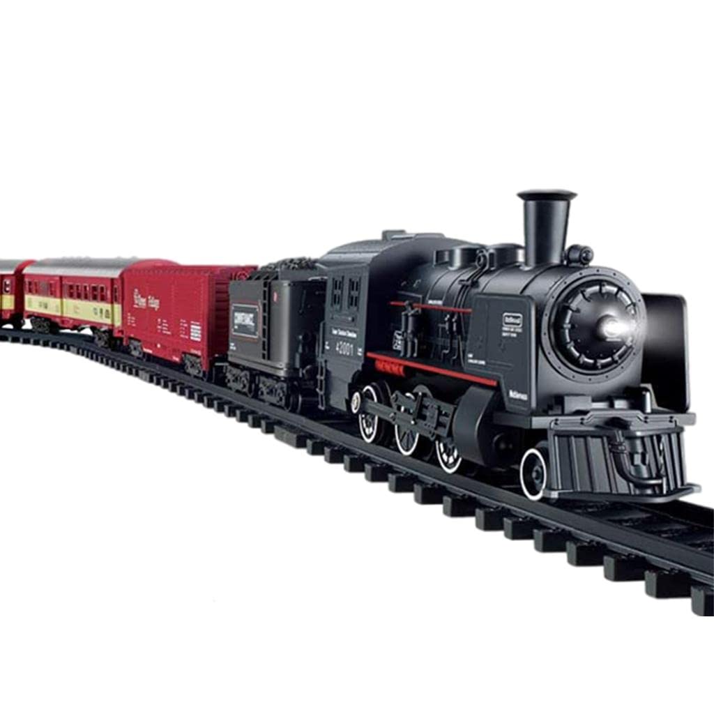 Set di Trenino Elettrico Giocattolo per Bambini E Bambine con Luci E Suoni, Kit Ferroviario con, Vagoni E Regalo di Compleanno, Vapore Nero