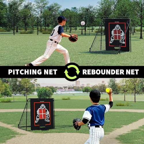 Baseball Pitching and Rebounder Net, 2-in-1 Baseball Net for Pitching and Throwing Training, Pitch Return Trainer Rebound Net with Adjustable Hitter Simulation by IDEALHOUSE - Image 3
