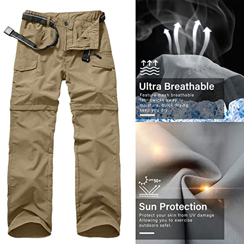 Mens Hiking Pants Quick Dry Lightweight Fishing Pants Convertible Zip Off Cargo Work Pants Trousers,Khaki,38 #TOP4