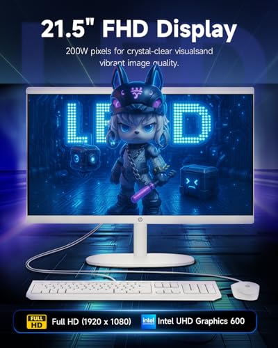 Image of HP All-in-One Desktop Computer - 21.5 inch FHD Anti-Glare Display, Intel Celeron J4025, 32GB RAM 1TB SSD, Wired Mouse & Keyboard, for Students & Business, Wi-Fi 6, Windows 11 Pro, w /Accessories
