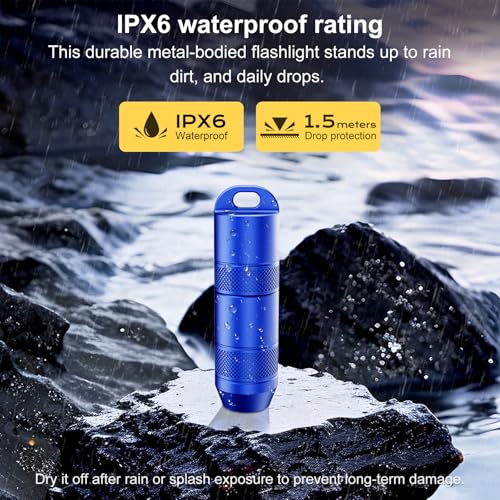 Image of Mini Keychain Flashlight - Instant On Pull to Light, 100 Lumens Tiny EDC Flash Light, USB-C Rechargeable Micro LED Torch, Waterproof IPX6, for Everyday Carry, Emergency & Outdoor Use (Blue)