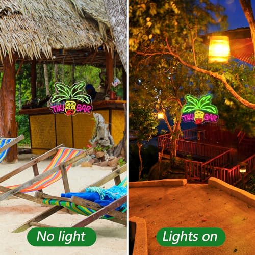 Image of Tiki Bar Neon Light Sign Dimmable LED Neon Sign Tiki Neon Light Up Sign for Wall Beer Bar Man Cave Pub Store Party Club Bistro Restaurant Luau Beach Hawaii Party Decoration