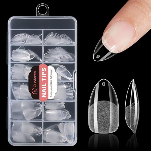 Quaferen Almond Nail Tips Medium: 240pcs Pre-shape Acrylic Fake Nails Tips Almond Shape - 12 Sizes Soft Gel Full Cover Clear Gelly Press on False Tip for Nail Extension Salon Home