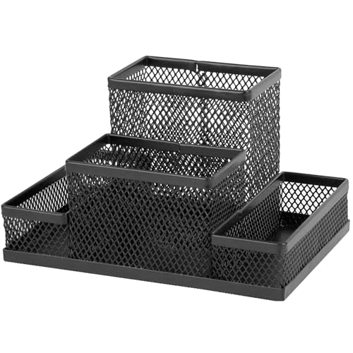 Kit 3 Organizadores de Mesa Escritório Metal Aramado Com Divisórias Porta Treco Caneta Bloco de Nota