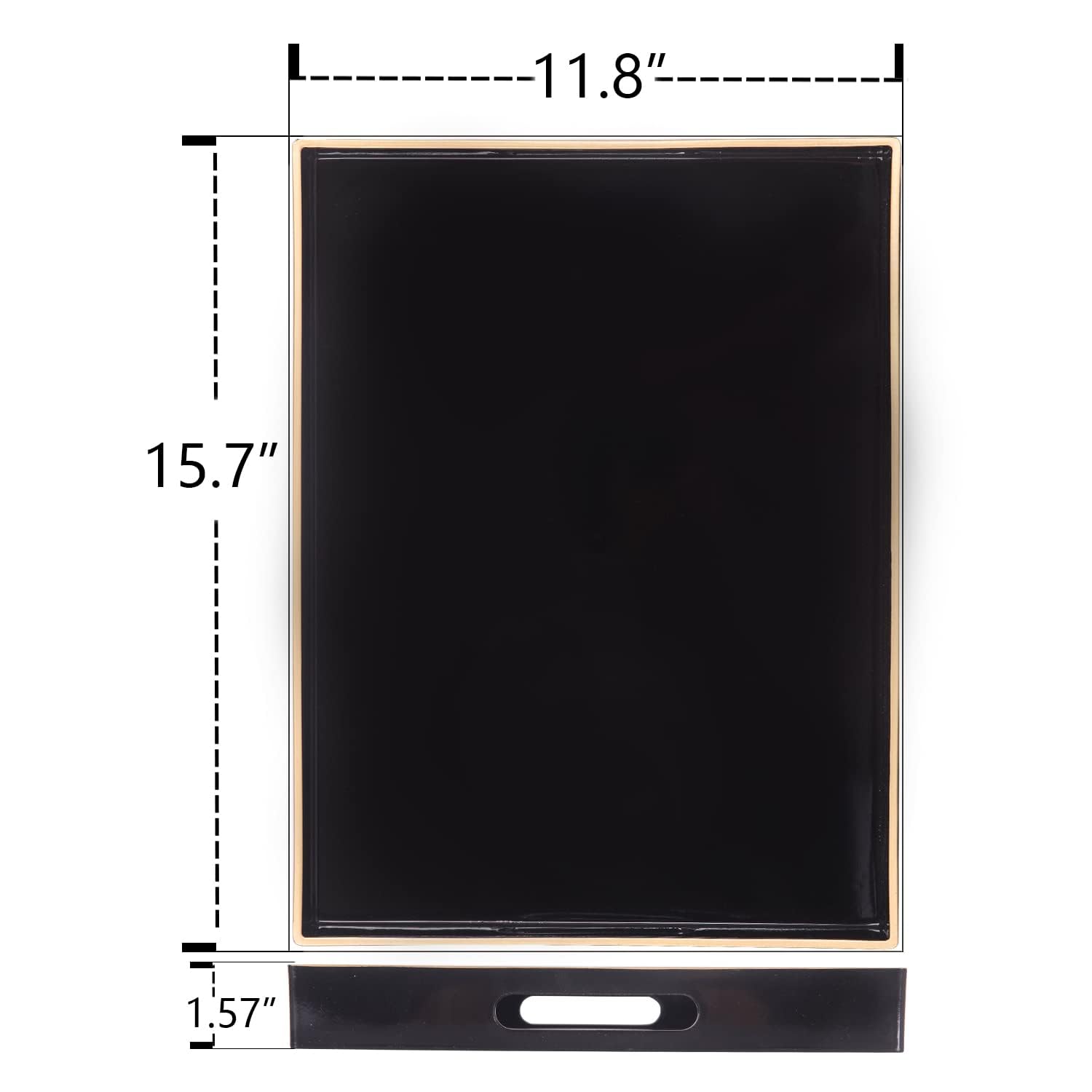 MAONAME Bandeja de servir negra con asas, bandeja decorativa rectangular, moderna bandeja de mesa de café, bandeja otomana de plástico para baño, decoración, 15.7 x 11.8 x 1.57 pulgadas