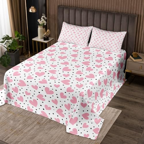 Feelyou Pink Love Bedspread Twin Size Valentine's Day Coverlet Set Geometric Quilt Set Romantic Bedding Collection for Boys Girls Kids Adults