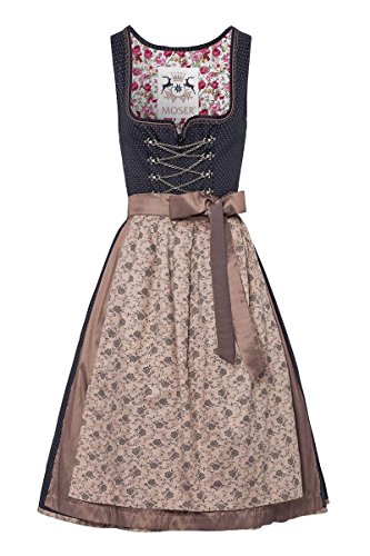 Moser® Damen Dirndl lang 80er anthrazit gepunktet Taupe Maria 003679,...
