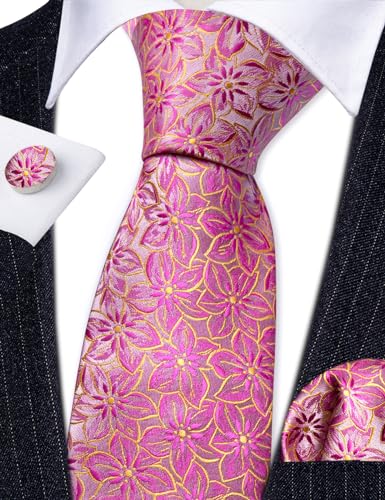 Image of Barry.Wang Flower Ties for Men Handkerchief Cufflinks Set Wedding Necktie Set Party