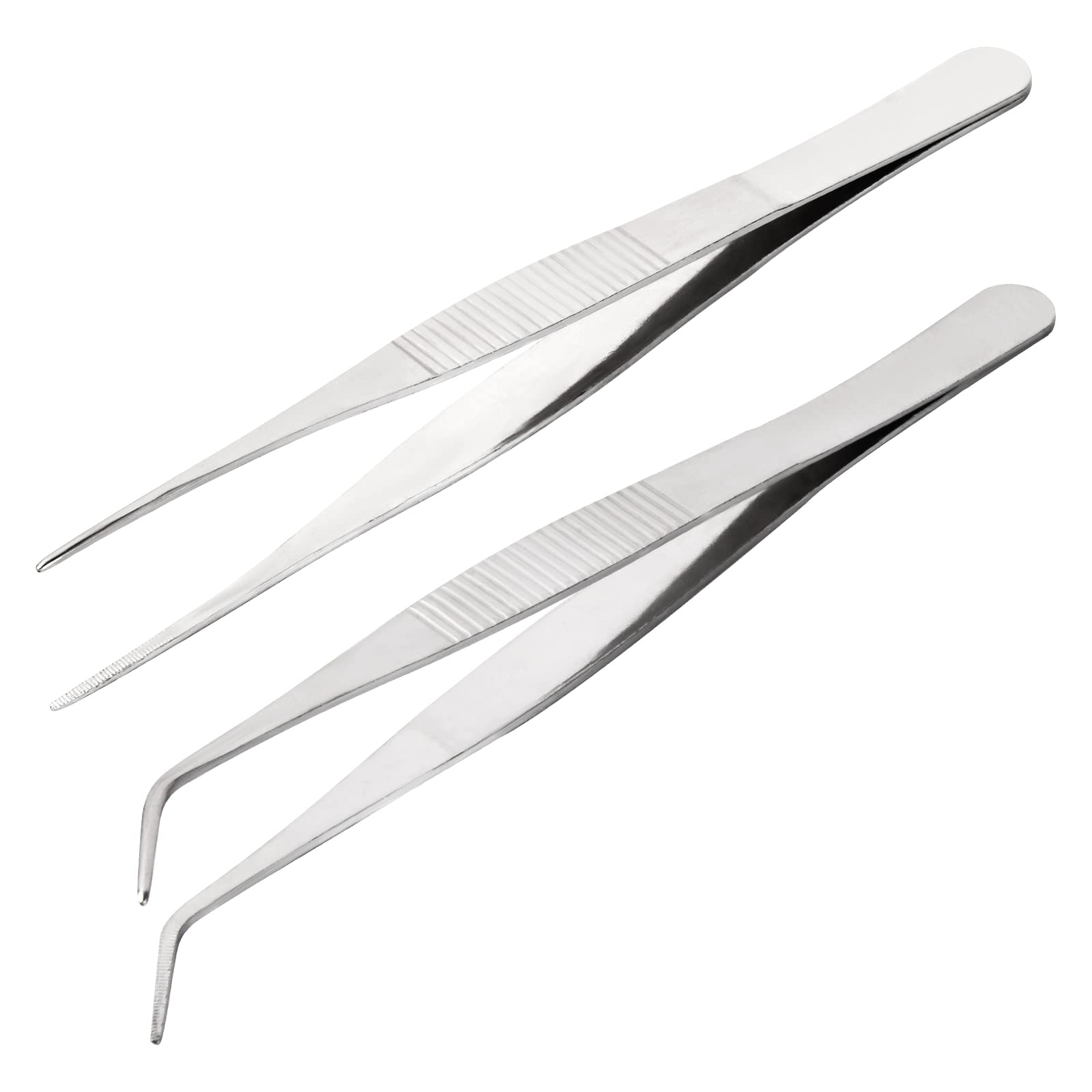 2 pezzi Pinzette in Acciaio Inossidabile da 16 cm Pinzette Lunghe Dritte e Curve Pinze Multiuso per Lavorazioni Industriali Uso in Laboratorio Giardinaggio Cucina