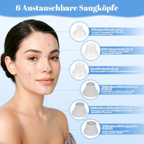 Mitesserentferner Porenreiniger Porensauger mit Sichtbarem Wassertank, 75 kPa Starker Saugkraft, 4 Modi und 6 Aufsätzen für Gesichtsreinigung, Akne- und Mitesserpflege, Mitesser Porensauger Entferner