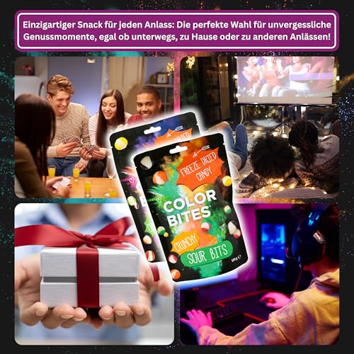 Color Bites – Gefriergetrocknete Süßigkeiten - Freeze Dried Candy - Crunchy Fruit und Sour Bits - 2x 100 g Knusprige Vegan Bonbons – American Candy & TikTok Trend