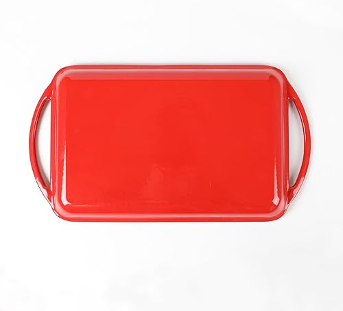 Miniatura 6 de Sartén rectangular de hierro fundido esmaltado con asas de doble bucle, plancha rectangular, sartén para horno holandés con asas, amarillo