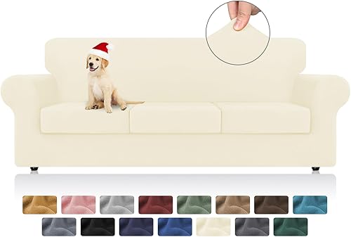 KEKUOU Fundas elásticas de 4 piezas para sofá de 3 cojines, fundas para sofá de 2024, protector de muebles para perros suave, elástico, lavable,