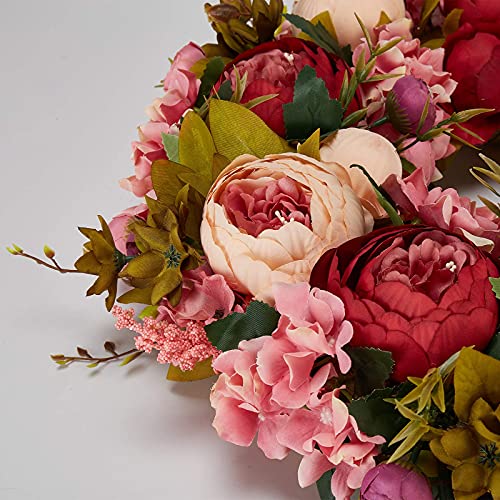 Bernice 19 Inch Artificial Peony Wreath Blooming Silk Flower Peonies Flower Green Leaves For Outdoor Front Door Indoor Wedding Wall Or Window Décor #TOP2
