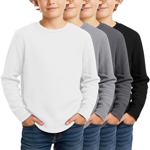 Image of 4 Pack Boys Long Sleeve Waffle Shirts