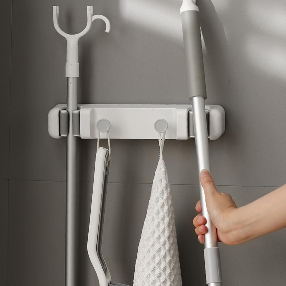 Supporto Parete Per Scope E Attrezzi Tyenaza - 4 Clip E 5 Ganci, Acciaio Inox, Grigio - 8