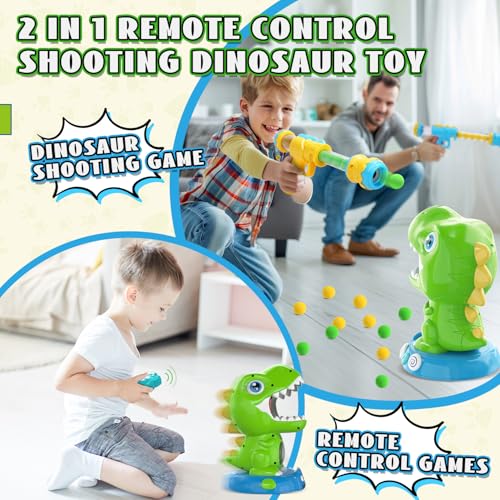 Image of EagleStone Remote Control Movable Shooting Dinosaur Toy for Kids with Spray | Electronic Dino Shooting Game with 2 Air Pump Guns, Auto Scoring, Light & Sounds,Party Favors,Toys for Boys& Girls