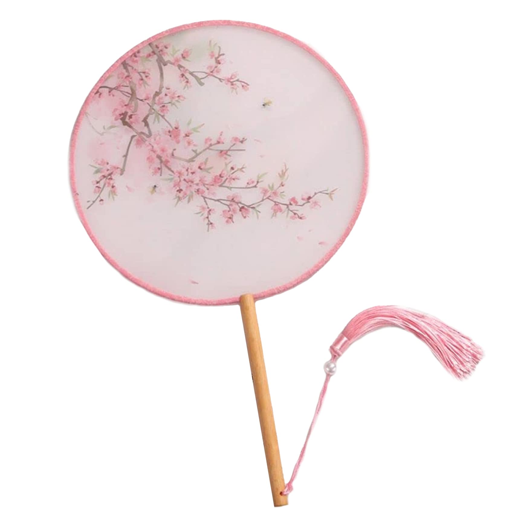 NASSMOSSE Round Fan Chinese Style Dance Fan with Tassel Pendant Photography Prop Decorative Fans Decorative with Wooden Handle(Pink)