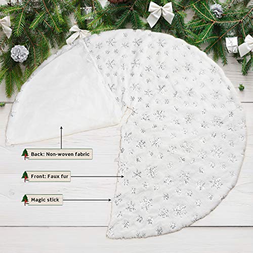 COOLWUFAN-48-Inches-Christmas-Tree-Skirt-for-Xmas-Tree-Holiday-Party-Decorations-White-Plush-Silver-Sequin-Snowflake-Silver COOLWUFAN 48 Inches Christmas Tree Skirt for Xmas Tree Holiday Party Decorations White Plush Silver Sequin Snowflake Silver
