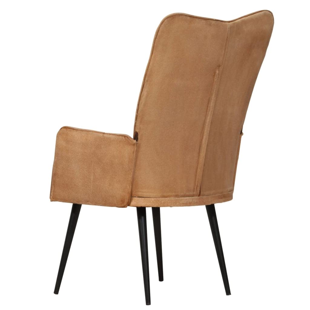 Sillón Orejero De Lona Marrón Asiento Acolchado