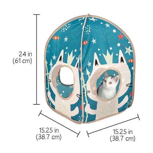 Image of Kitty City Ocean-Themed Pop-Up Cat House, Collapsible Indoor Cat Hideout with Peekaboo Openings, Lightweight Foldable Kitty Play Furniture for Play & Lounging