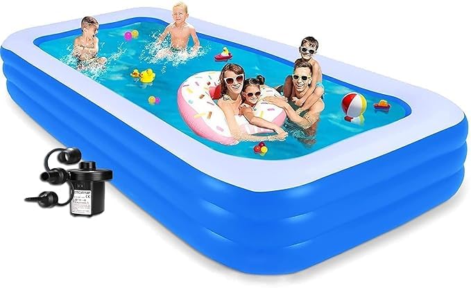Kids & Adults Inflatable Swimming Pool with Electric Pump, Big Family Size Backyard Pool, Durable Leakproof Blow Up Water Pool-image-25