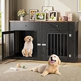 Garvee 60' Dog Crate Furniture for 2 Dogs, Heavy Duty Dog Kennel Furniture TV Stand with 2 Drawers, Dog Crates for Small Medium Dogs, Dog Cage End Table for Indoor Use, Black