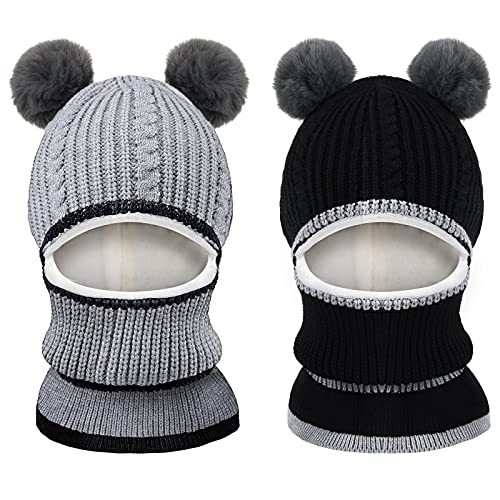 2 Pieces Kids Hood Scarf Kids Knit Hat Winter Thick Earflap Skull Caps for Boy Girls
