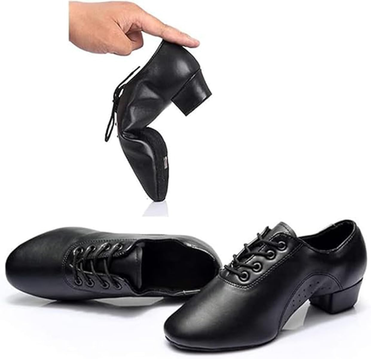 Scarpe da ballo da uomo in pelle nera per salsa jazz tango